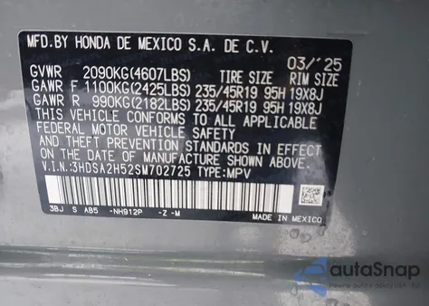 2025 Acura Adx A-Spec из США, поврежденный, VIN 3HDSA2H52SM702725